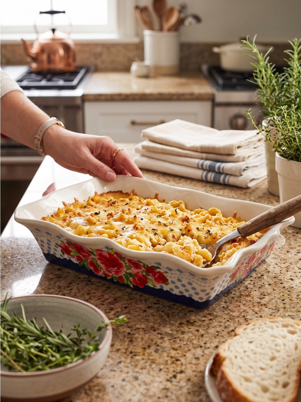 The Pioneer Woman Floral Ceramic Baking Dish in Cream, Red and Blue